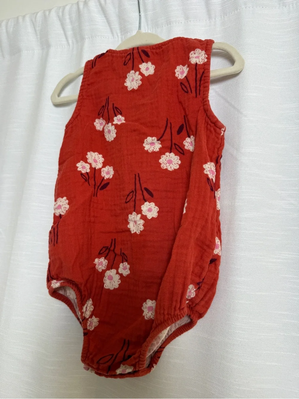 Cat & Jack Baby Girls Floral Muslin Bubble Romper Rust Orange | Size 18M